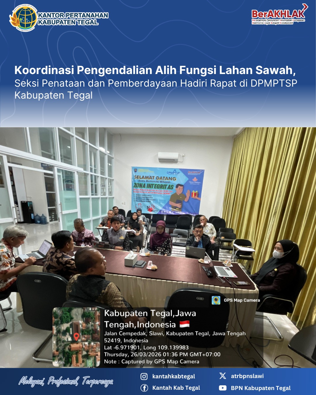 Koordinasi Pengendalian Alih Fungsi Lahan Sawah, Seksi Penataan dan Pemberdayaan Hadiri Rapat di DPMPTSP Kabupaten Tegal
