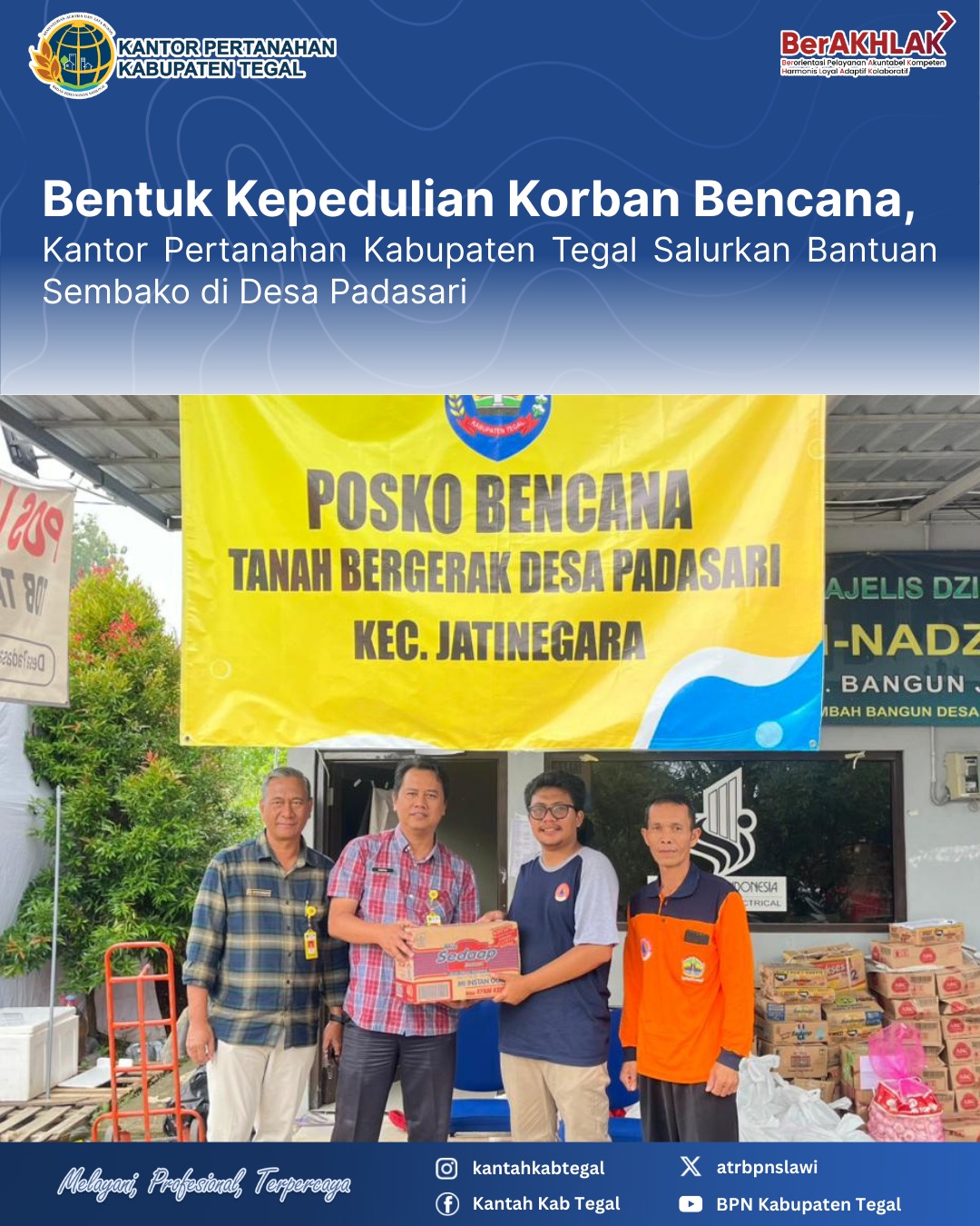 Bentuk Kepedulian Korban Bencana, Kantor Pertanahan Kabupaten Tegal Salurkan Bantuan Sembako di Desa Padasari