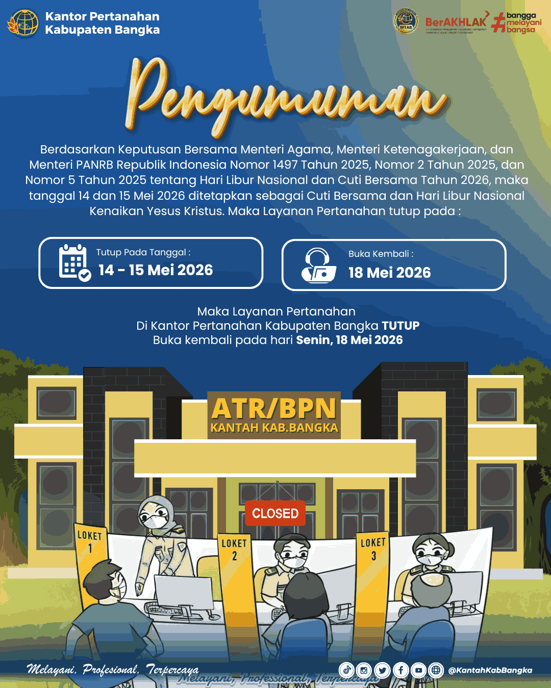 Pengumuman Hari Libur Kantor Pertanahan Kabupaten Bangka