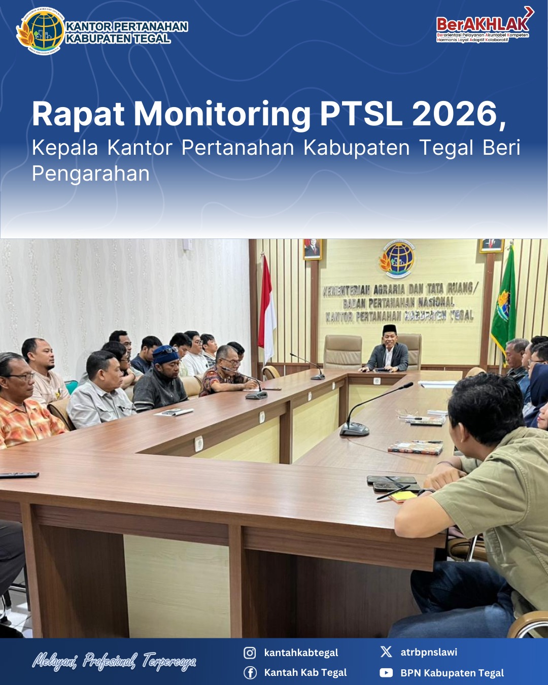 Rapat Monitoring PTSL 2026, Kepala Kantor Pertanahan Kabupaten Tegal Beri Pengarahan