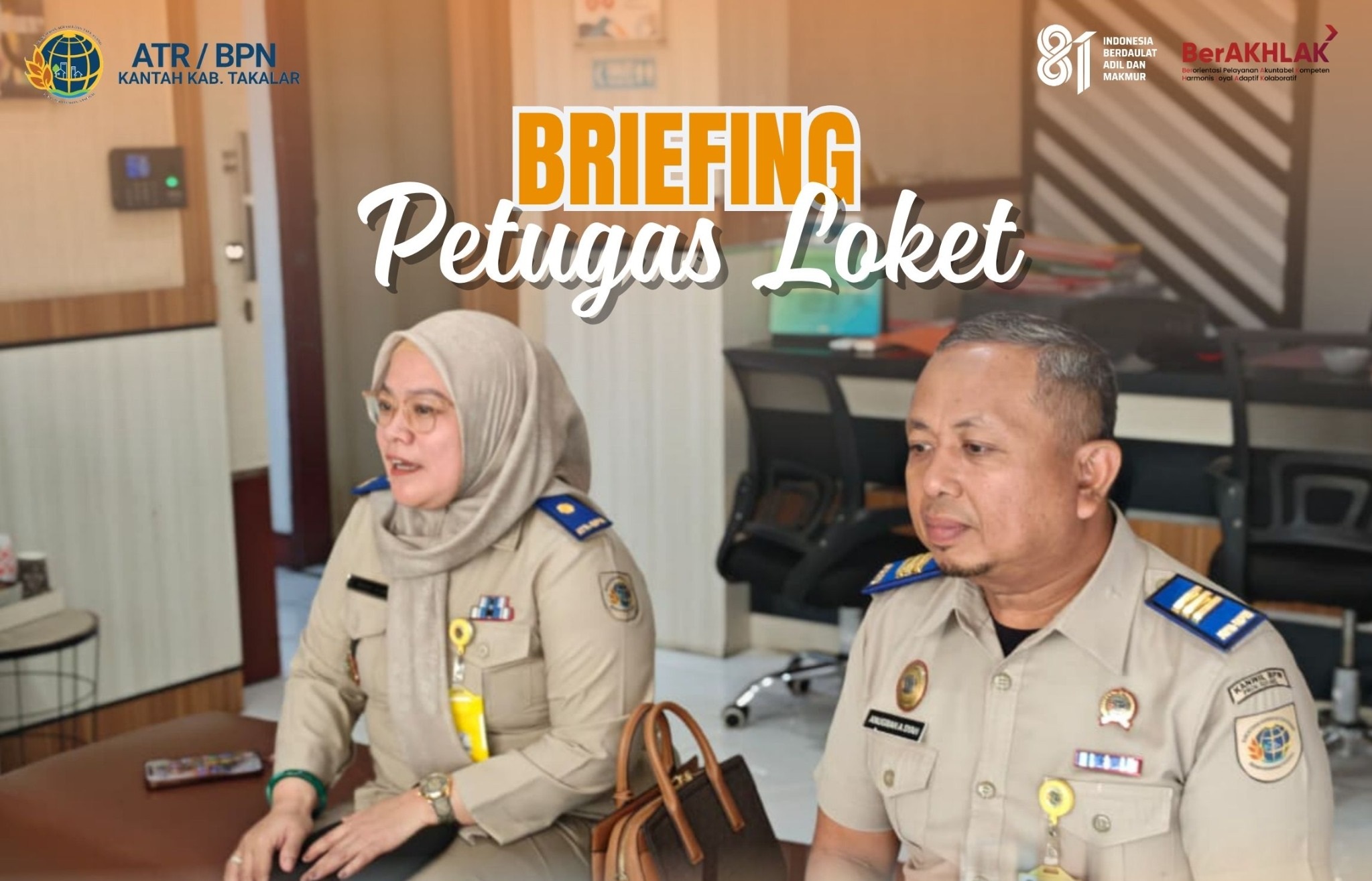 Kegiatan Briefing Pagi petugas loket Kantor Pertanahan Kabupaten Takalar. Senin, 14 September 2026.