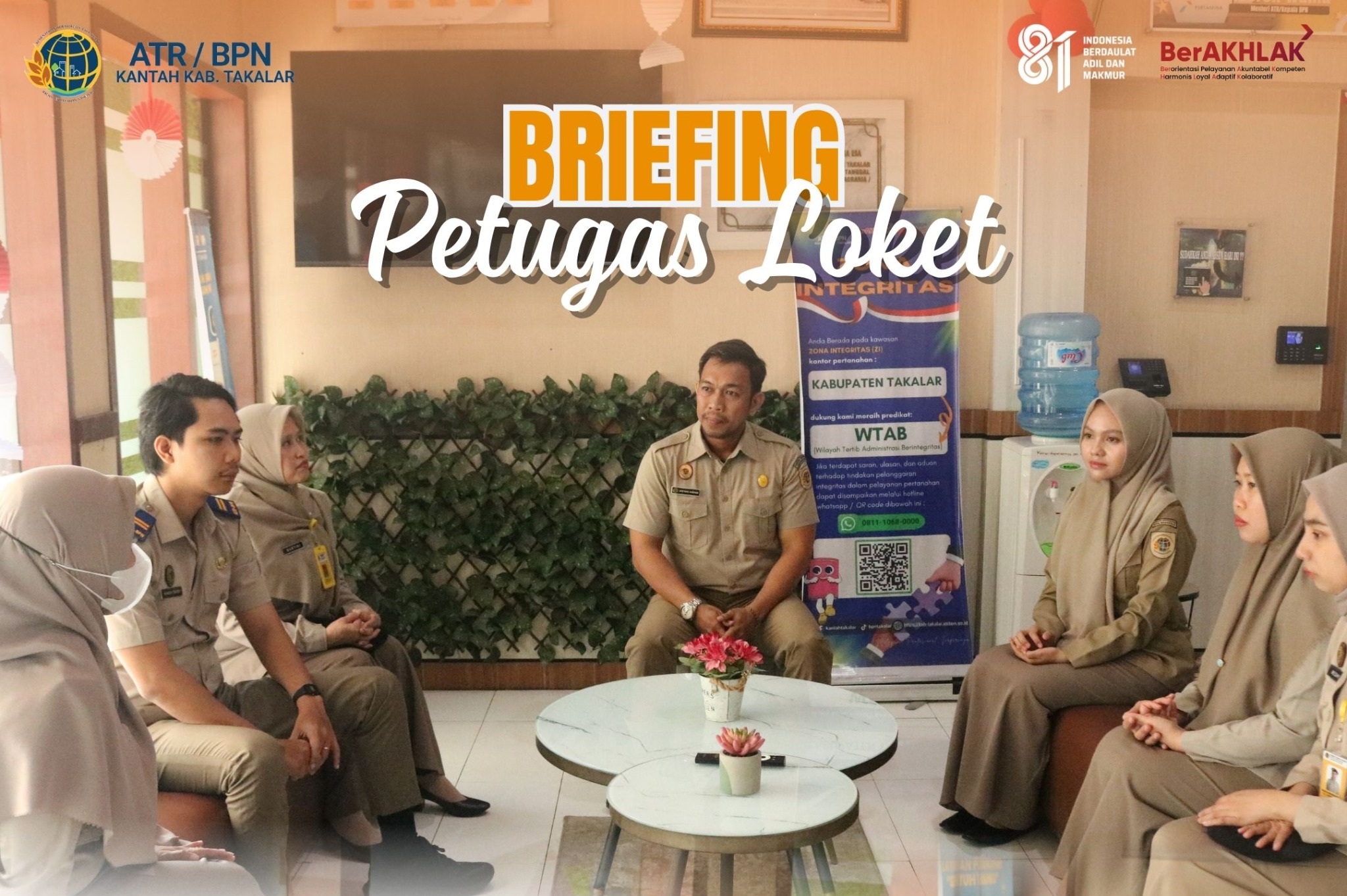 Kegiatan Briefing Pagi petugas loket Kantor Pertanahan Kabupaten Takalar. Senin, 07 September 2026.