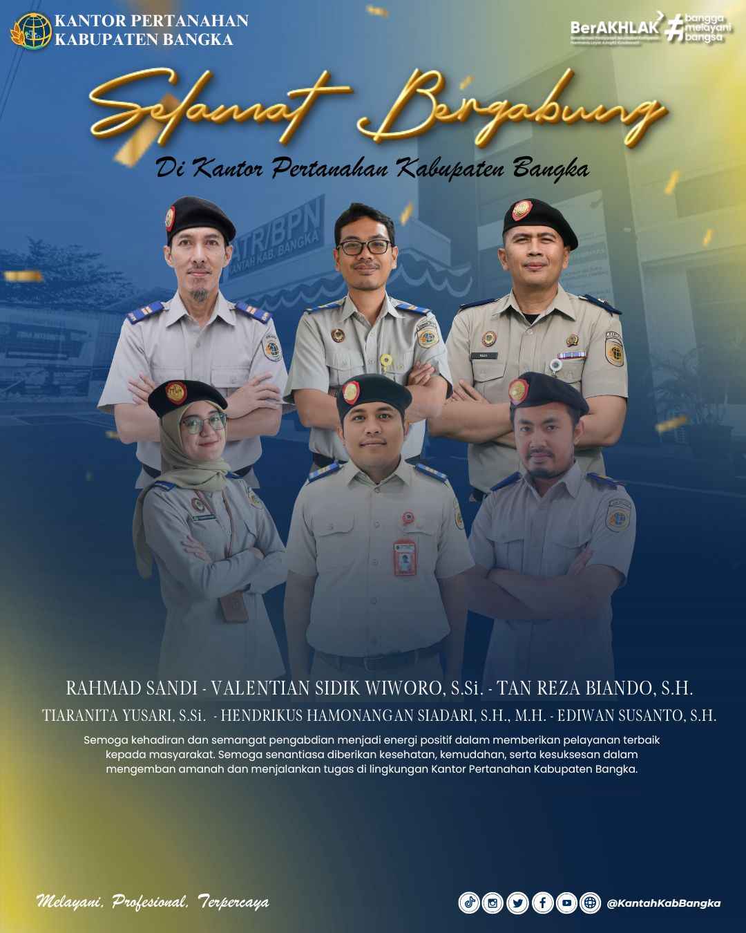 Selamat datang dan selamat bergabung di keluarga besar Kantor Pertanahan Kabupaten Bangka