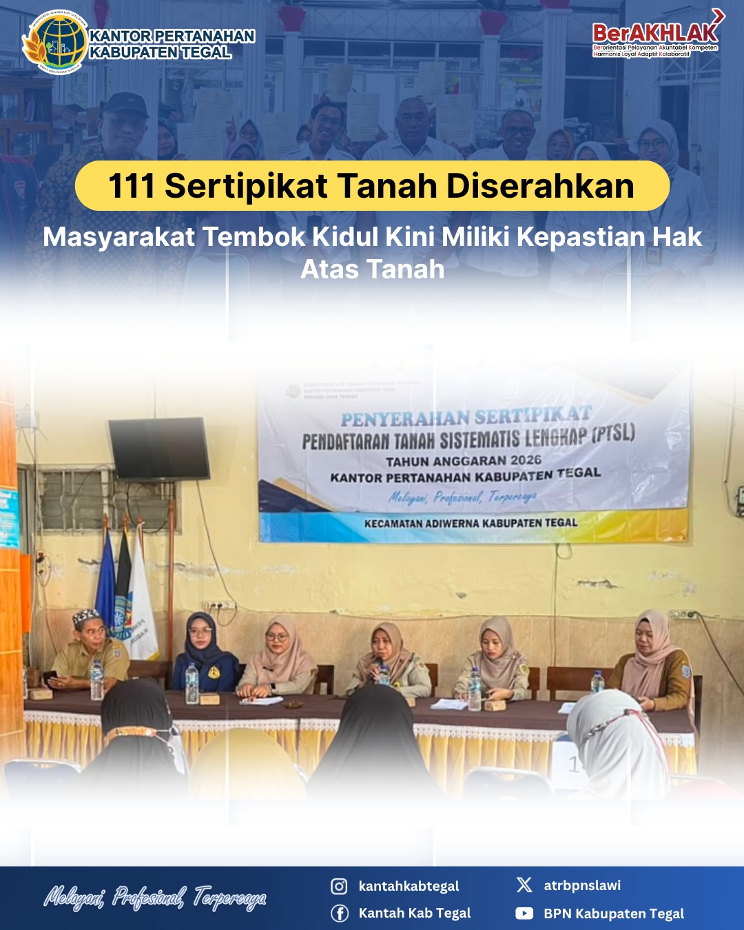 111 Sertipikat Diserahkan, Masyarakat Tembok Kidul Kini Miliki Kepastian Hak Tanah